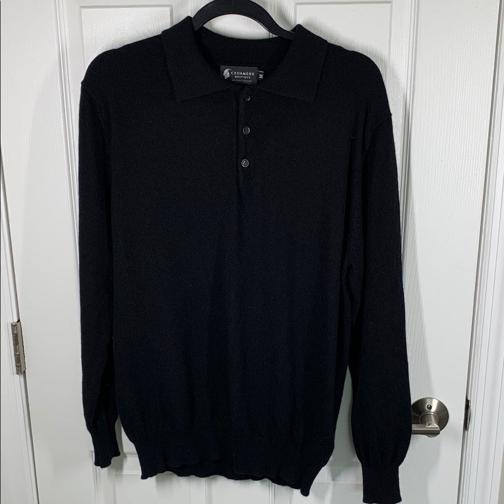 Cashmere Boutique black collared cashmere sweater size medium - Picture 1 of 9